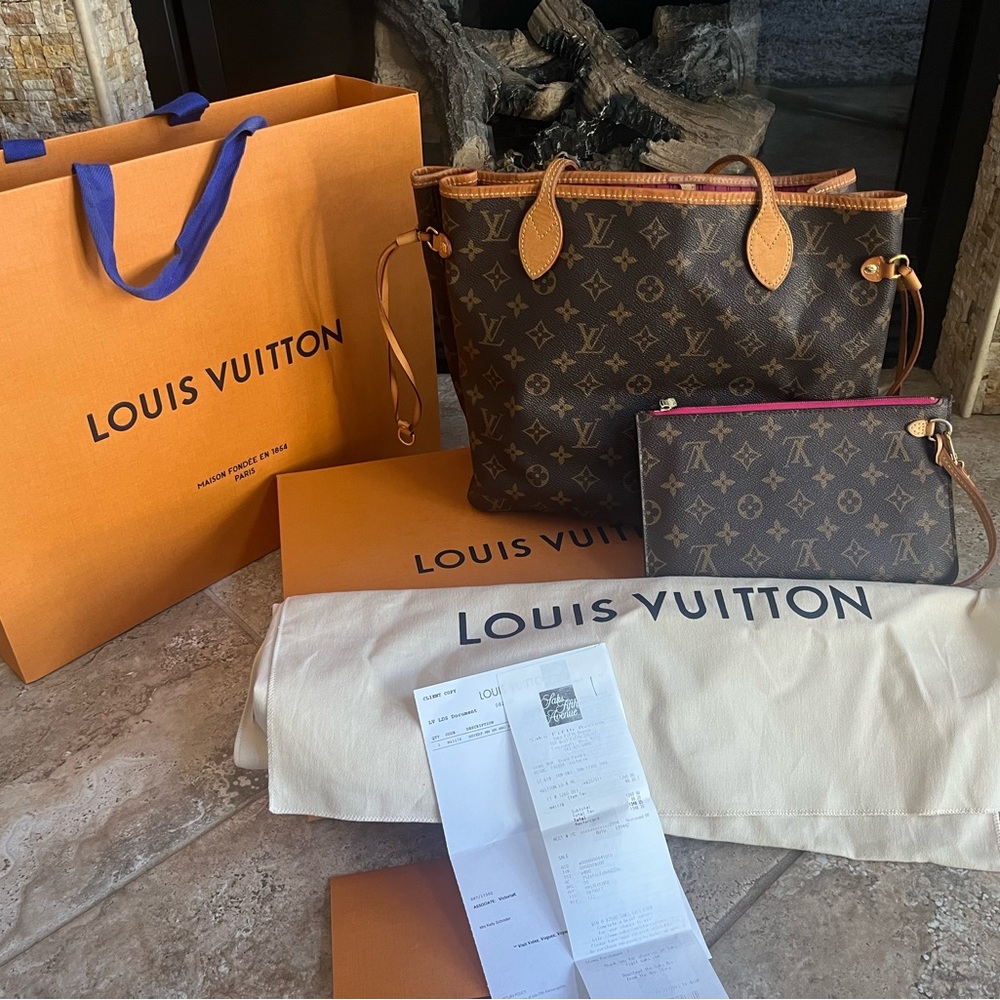 Louis Vuitton Brown Monogram Tote with Pink Trim